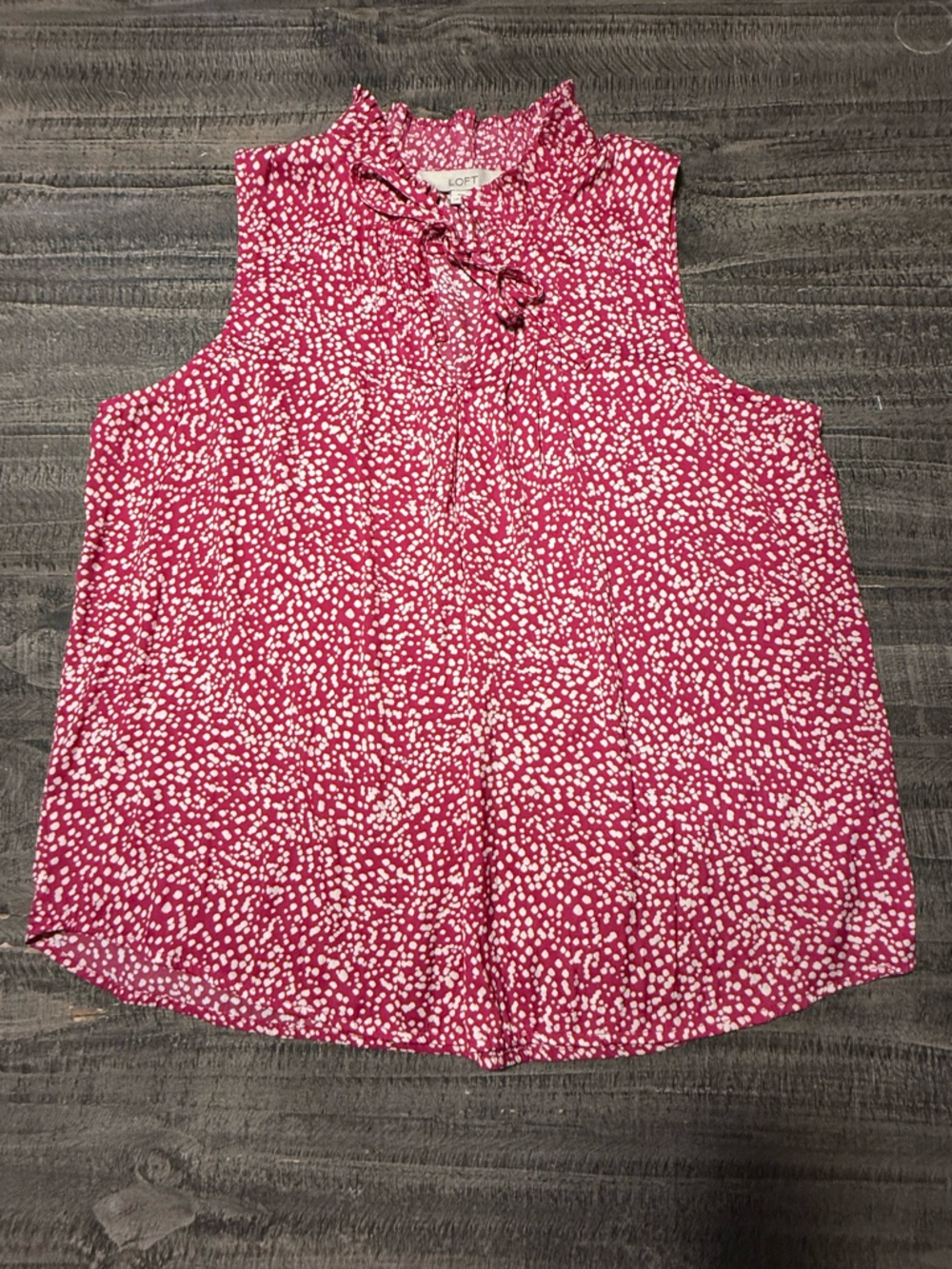 LOFT Pink/White pleated Sleeveless work blouse with tie